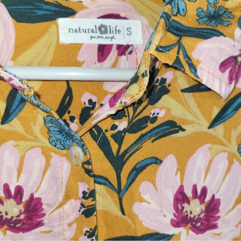 Natural Life Floral Print Button Front Mini Shirt Dress Small - Picture 5 of 5